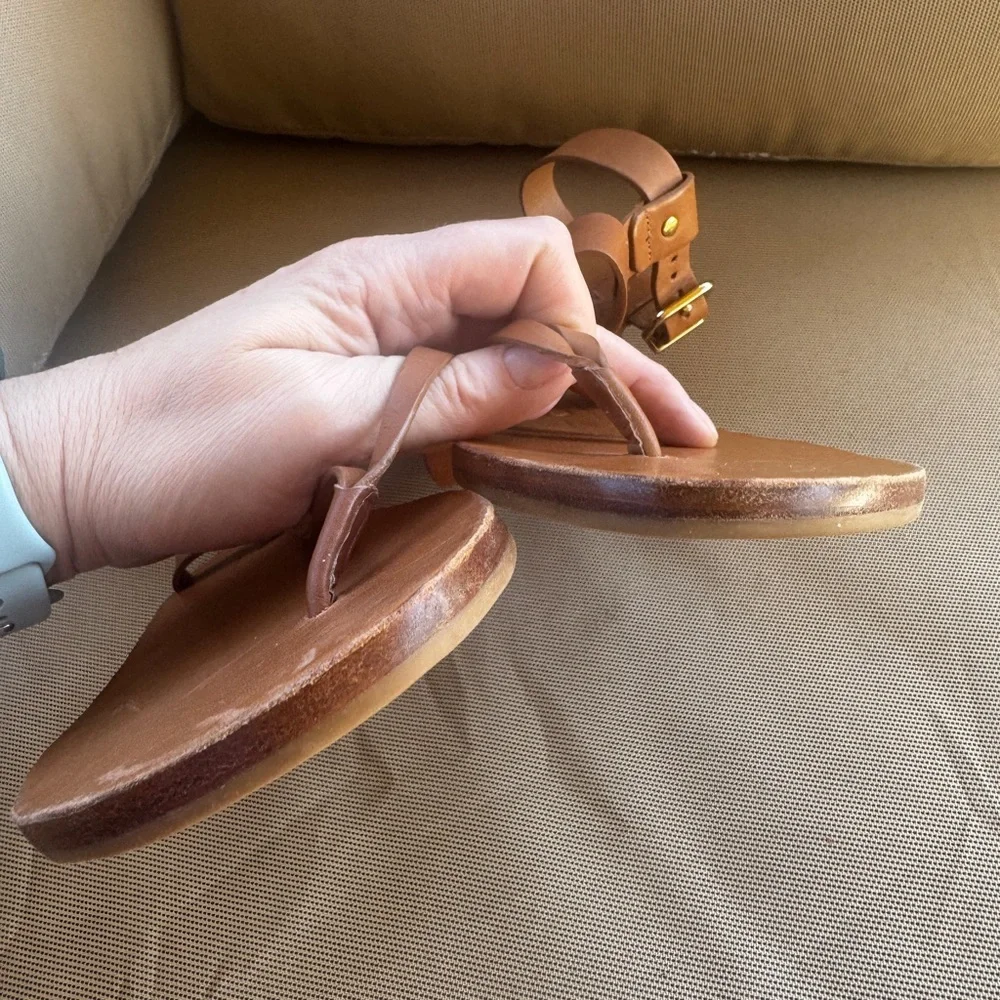 Antonio Melani Ledger Tan Leather Ankle Strap Thong Sandals Women Size 9.5 - Picture 8 of 11